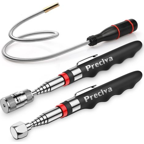 3PCS Kit d'Outils Magnétiques Télescopiques, 16LB Gadget Magnétique, 8LB LED Rétractable Outil Magnétique, 60CM 1LB Flexible Magnetic Pick Up Tools (1/5)