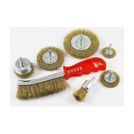 7PC DRILL WIRE WHEEL CUP FLAT BRUSH METAL CLEANING RUST SANDING SET F3610 NEW