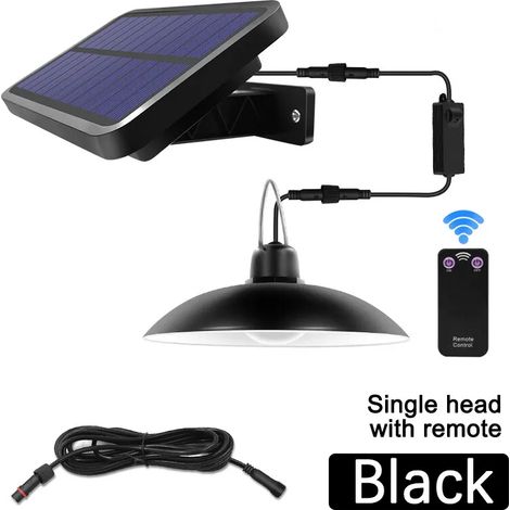 Suspension solaire double améliorée (blanc chaud, tête unique noire RF) avec câble de 3 m, étanche IP65 et télécommande, compatible avec abri de jardin et intérieur. (1/5)