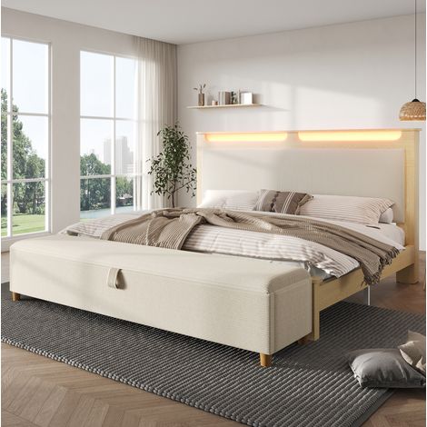 Bett Doppelbett Stauraum 160x200 Holz Beige OKMYHOME (1/5)