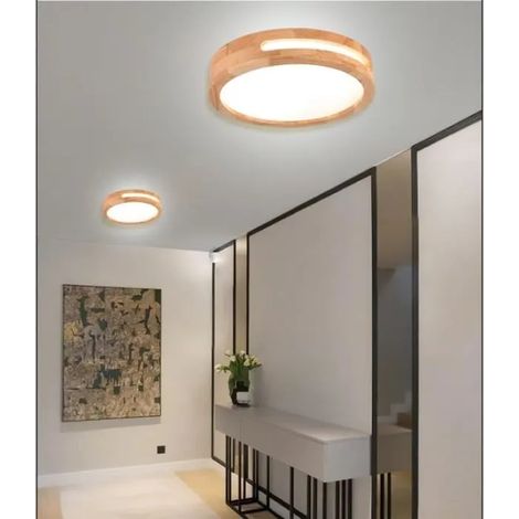 U-do Lot de 2 Plafonnier LED,Ø30cm Plafonnier Moderne Rond en Bois Blanc Froid pour Salon Chambre,4500K (1/4)