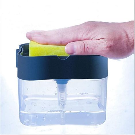 confezione di dispenser di sapone creativo in plastica grigio scuro, spazzola per piatti, accessori per utensili, strumenti per la pulizia della casa (1/4)