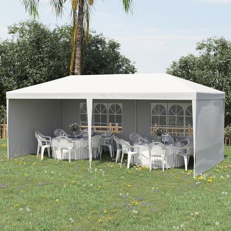 Tente jardin 6x3 Blanc m 4 murs latéraux 2 fenêtres visibles kiosque extérieur fêtes