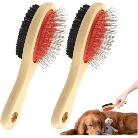 2er-Set Hunde- und Katzenbürsten, doppelseitige Bürste aus Bambus, geeignet für Hunde und Katzen mit langem und kurzem Fell (1/4)