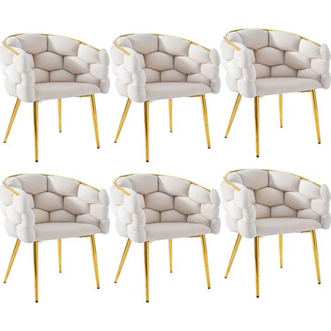 Sillas de comedor de terciopelo beige con patas metálicas doradas, 6 piezas (1/5)