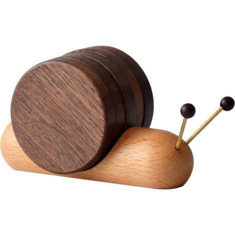 Sous-Verre Bois - Rond Aimanté Forme Escargot - Isolant Thermique - Pour Table Intérieure - Lot de 5 (1/5)