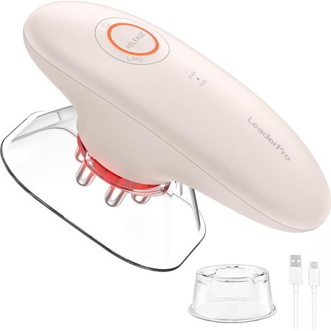 Masseur Anti Cellulite Électrique à Ventouse, EMS et Lumière Rouge, 3 Niveaux d’Intensité, 2 Ventouses, pour Corps et Visage, Effet Drainage Lymphatique, Raffermissant, Massage en Profondeur, Rose (1/5)