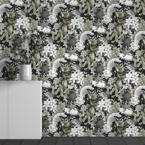 Papier peint panoramique - Motif Fleurs Papillons - 130 cm x 81 cm (1/3)