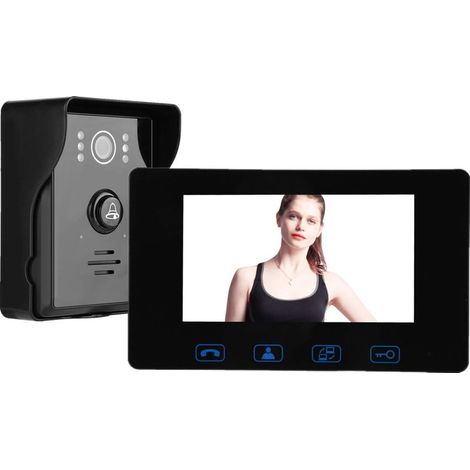 Visiophone Filaire Interphone Vido Sonnette avec Moniteur de 7 pouces, Camra de Vision Nocturne, Grand Angle 50 , Dverrouillage du Support, Audio Bidirectionnel (Noir)(UE) (1/5)