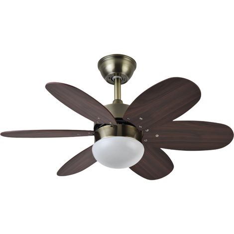 Ventilatore dc alves 2xe27 pelle 6 pale rev. ciliegio/noce 41x85d con telecomando e timer (1/5)