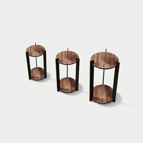 3er-Set runde Pflanzenständer aus Holz Flower Desk Round - Walnuss (1/3)
