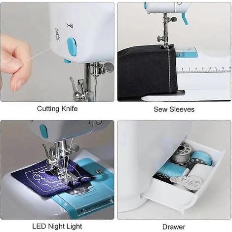 Mini machine à coudre électrique portable pour débutants, avec 12 points intégrés, pédale et prise américaine. (1/5)