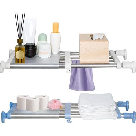 la tension de l'Armoire étagère et tige extensible de rangement en métal Rack réglable Organiseur DIY cloison de séparation, Ivory+blue, 40-60cm (1/5)