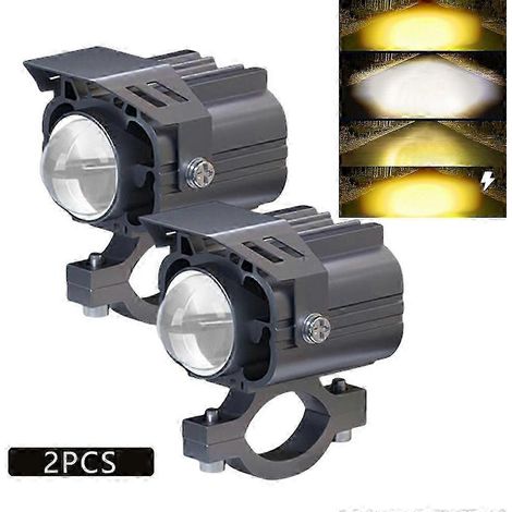 Phares auxiliaires à LED pour moto, feux antibrouillard, projecteurs additionnels avant, 4 modes, 12 V-85 V, bicolore blanc/ambre (1/5)