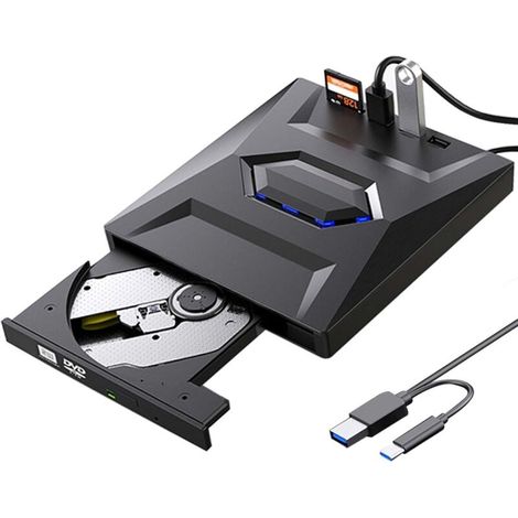 Multifunktionaler USB 3.0- und Typ-C-CD/DVD-Brenner, 5-in-1 externes DVD-Laufwerk, Highspeed-Übertragung, kompatibel mit Windows 11/10, Mac, MacBook und Linux, Schwarz