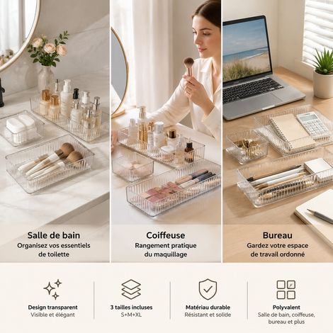 Lot de 3 Boites Rangement Tiroir Acrylique - Organisateur Maquillage Transparent (1/4)