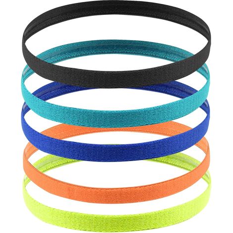 Fasce sportive per bambini, 5 pezzi, elastiche antiscivolo per lo sport, fascia sottile per capelli per ragazzi e ragazze, fascia per ragazzi per calcio, jogging, ciclismo, fitness