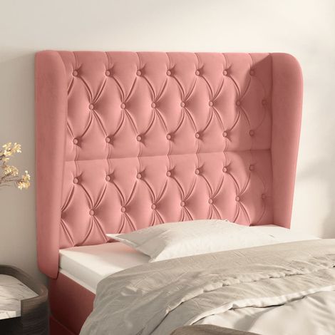 Tête de lit avec oreilles pour lit simple, Tableau décoratif de chevet élégante Rose 103x23x118/128 cm Velours SDG86808 (1/5)