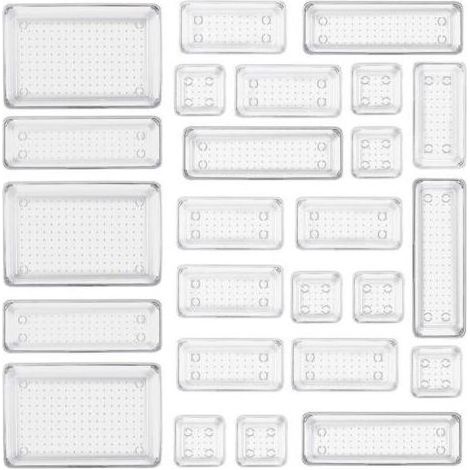 Lot de 25 organisateurs de tiroirs transparents – Boîtes rangement salle de bain maquillage (1/4)