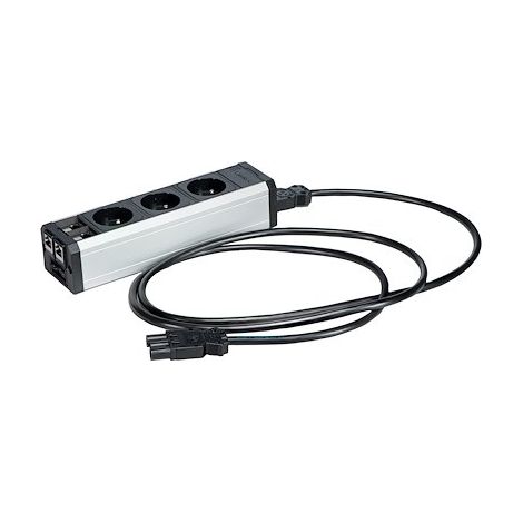 Multiprise 3 prises avec 2 connections RJ45 - câble de liaison 2 m - Maxiburo (1/3)
