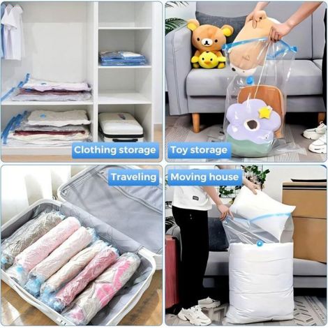 Sac rangement sous vide compression 60x40cm - 6, Réutilisable literie vêtement couette tente voyage - Transparent Aucuneary (1/5)