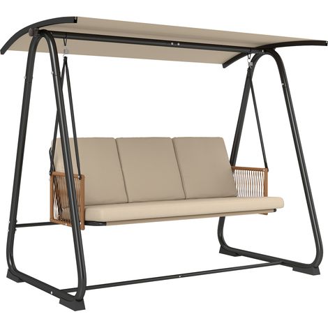 Robuste 3-Sitzer-Hängebank für den Außenbereich aus Stahl, Tragkraft 360 kg, mit 7 cm dickem Kissen für maximalen Komfort