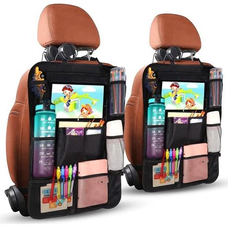 Organisateur de Voiture 2 Pcs, Rangement siege enfant avec 20 Poches, Protege pour Tablette iPad 9.7'' & 10.5'' (Noir) (1/4)
