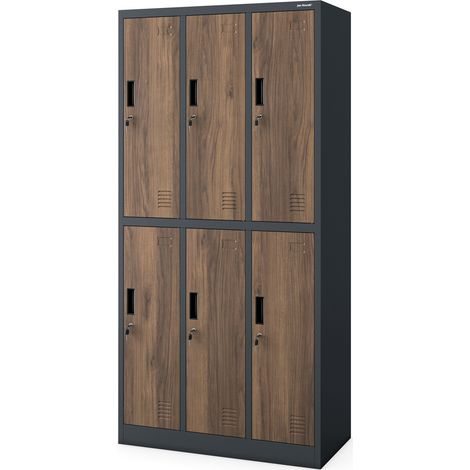 Armoire pour vêtements de travail, 6 portes IGOR, 900 x 1850 x 450 mm, Eco Design: anthracite/ couleur noyer