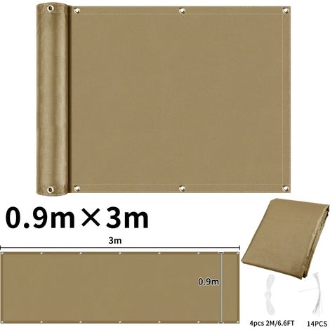 (Jaune sable, 90x300CM) Paravent de balcon, couverture de balcon imperméable en tissu Oxford, résistant au vent, à la pluie et aux UV. (1/4)