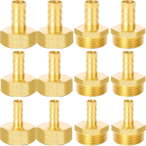 Lot de 12 raccords de tuyau 1/2" (8 mm, 10 mm, 12 mm), filetage extérieur et intérieur, pour tuyau d'air, de gaz ou d'eau. (1/5)