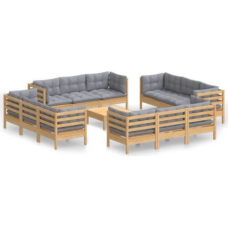 Maison Exclusive - Set Divani da Giardino 13 pz con Cuscini Grigi Massello di Pino (1/5)