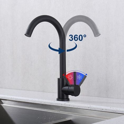 rubinetto da cucina con beccuccio flessibile in silicone nero, miscelatore cromato e girevole a 360° per lavello a doppia o singola vasca. (1/4)