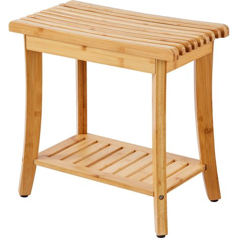 Table de Douche en Bambou 48,5 x 28,7 x 46,5 cm, Tabouret pour Salle de Bains (1/5)