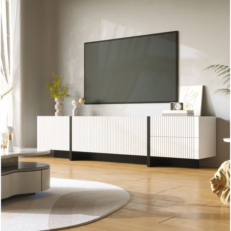 Mueble TV salón con 3 puertas 2 cajones blanco negro HAVRYA (1/5)