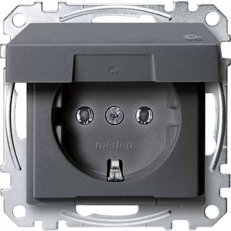 Merten SCHUKO-Steckdose mit Klappdeckel, IP44, Berührungsschutz, Steckklemmen anthrazit, System M MEG2314-0414 (1/2)