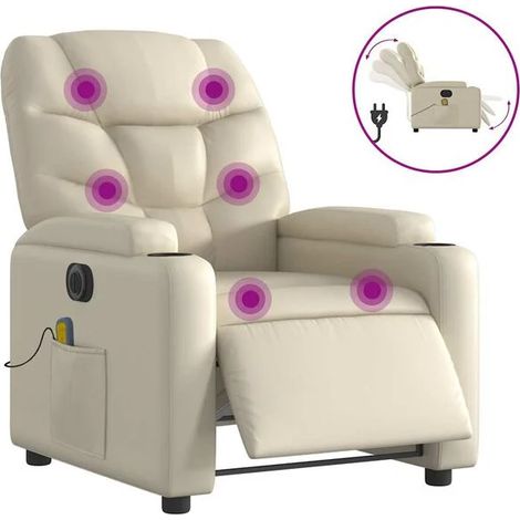 Chaise électrique inclinable avec fonction de massage – Fauteuil relax en similicuir beige, réglable en hauteur et angle, idéal pour salon ou bureau (1/5)