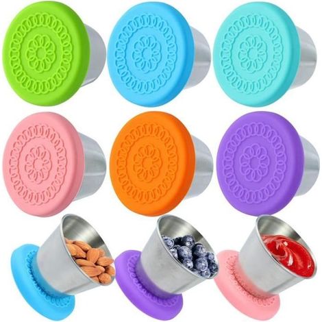 Récipient Vinaigrette - 6Pcs - Couvercles en Silicone - 70ml - Acier Inoxydable - Boîte (1/4)