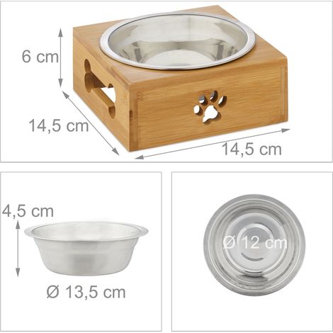 Ciotola decorativa per cani di piccola e media taglia 400 ml rimovibile motivi in bambù in acciaio inossidabile argentato 130013171