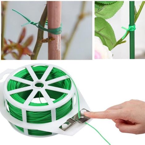100m Green Garden Wire, 2 Rolls of Reusable Ties with Wire Cutter, Multifunctional for Climbing Plants, Flowers, Tomatoes, Cables (1/5)