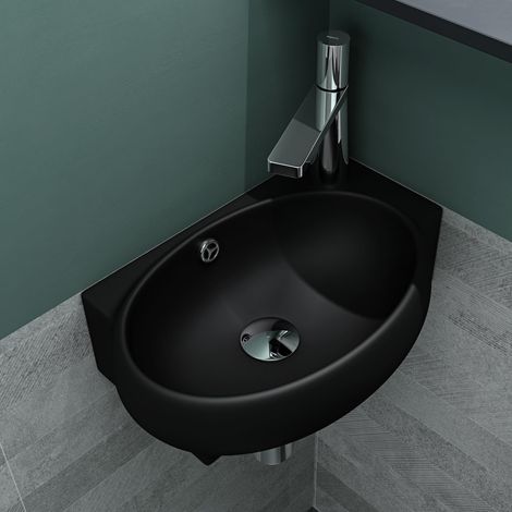 Mai & Mai Lavabo da Appoggio 42X28X15cm, Lavabo Bagno Sospeso Lavandino Bagno Brüssel001L in Ceramica Nano Rivestiment, Nero opaco
