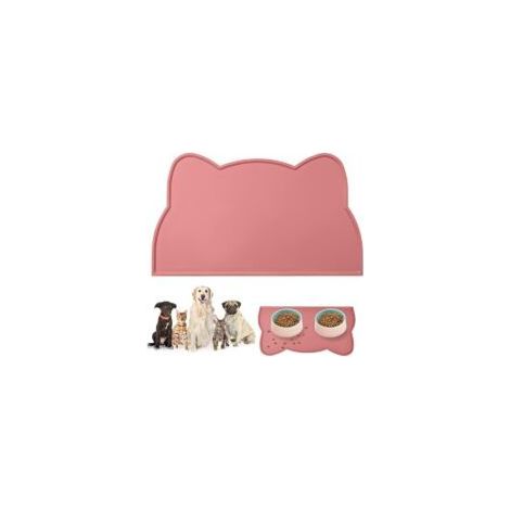 1 tapis de gamelle pour chien et chat rose 45 x 26 cm, tapis de gamelle antidérapant en forme de tête de chat mignon, tapis d'alimentation en silicone imperméable (1/5)