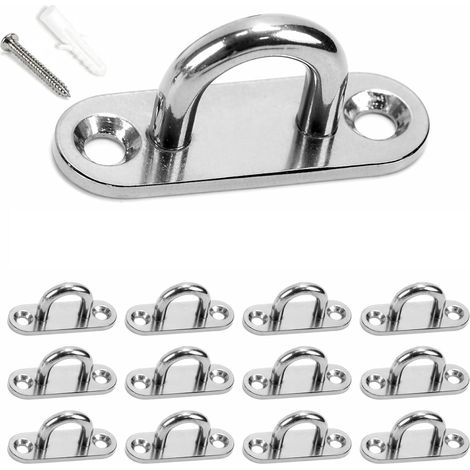 Lot de 12 plaques à œillets en acier inoxydable avec plaque à œillets en acier inoxydable pour crochet de plafond, hamacs, voile d'ombrage, accessoires de fixation murale (argent) (1/5)