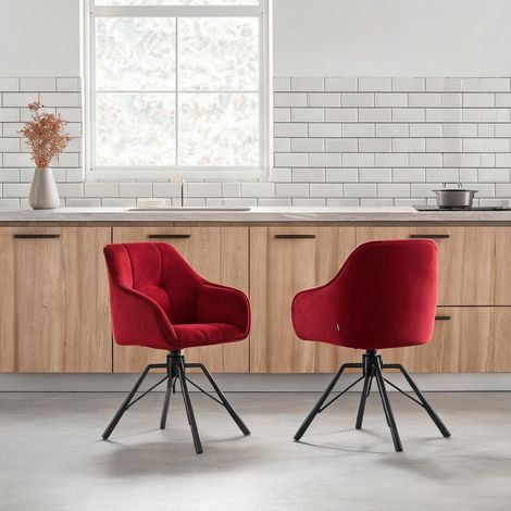 Chaises pivotantes 360° en velours rouge vin 57 x 54 x 82,5 cm (1/5)