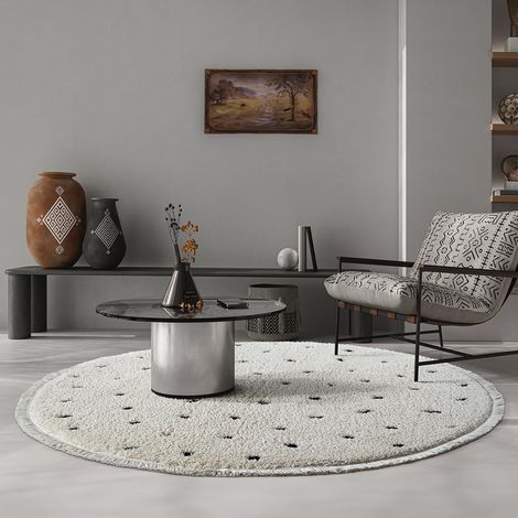 Shaggy Tapis de Salon élégant et Design à Poils Longs, Doux et Facile d'entretien, en Crème, 120 x 120 cm Rond (1/5)