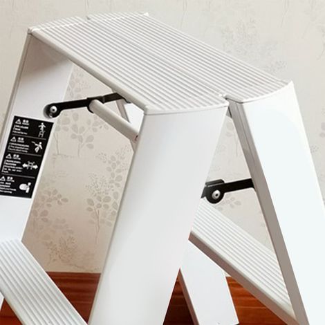 Escabeau pliant 2 marches en alliage d'aluminium, robuste et sécurisé, blanc. (1/5)