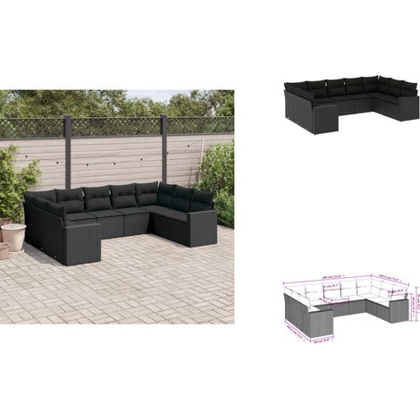 9-tlg. Garten-Sofagarnitur mit Kissen Schwarz Poly Rattan - Gartensofas - Outdoor Möbel - Gartenmöbel Set - Rattan Sofa - Lounge Set (1/3)