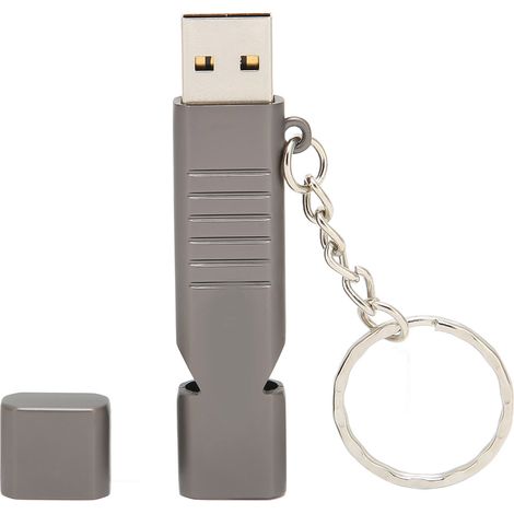 Wasserdichter USB-Stick mit Pfeife aus Aluminiumlegierung für den Outdoor-Einsatz, USB 2.0 mit Schlüsselanhänger, schwarz, 16 GB (1/5)