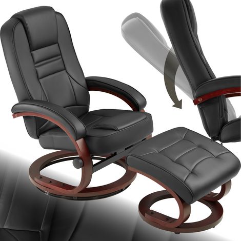 Tectake – Fauteuil relax inclinable noir avec repose-pieds – Cadre bois et métal – Confort optimal pour détente devant la télévision (1/5)