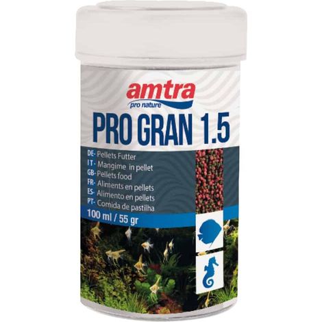 Set 6 pezzi Amtra Pro Gran 1.5 100 ml: Set 6 pezzi Amtra Pro Gran Mangime in granuli da 1.5 mm ideale per la dieta base dei pesci d’acqua dolce e marina
