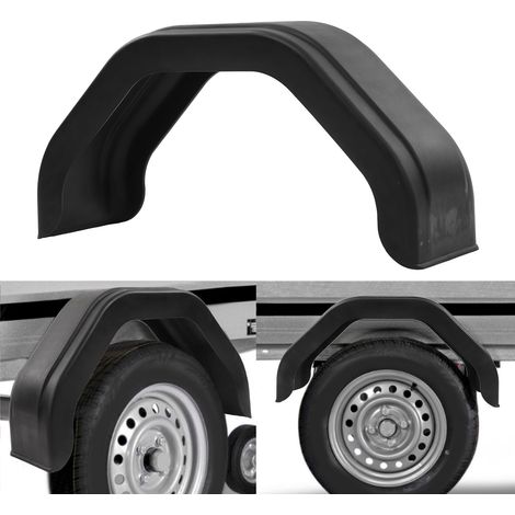 (SUGGESTION DU PRODUIT : 1619230011611) (Vidéo disponible) Paire de garde-boues noirs en polyéthylène pour remorques à un essieu avec roues de 12 ou 13 pouces de diamètre (surdimensionnées) (surchargé (1/5)